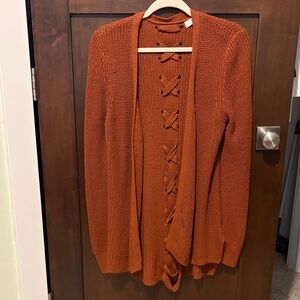 Women's Orange Sweater with Lace-Up Detail